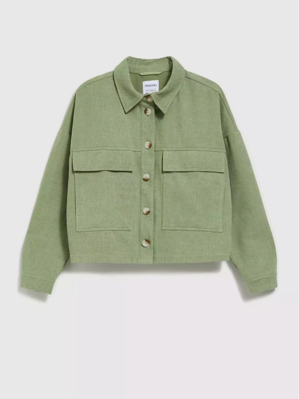 Moodo Olivovozelené sako s vreckami a golierom Moodo