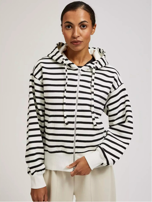 Moodo Čiernobiela tenká pruhovaná mikina s kapucňou na zips Moodo