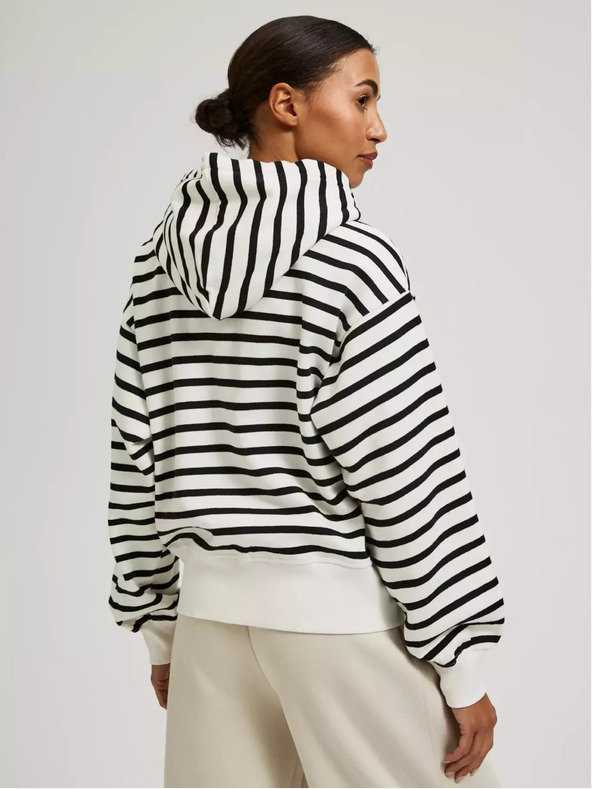 Moodo Čiernobiela tenká pruhovaná mikina s kapucňou na zips Moodo