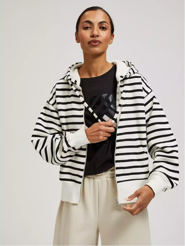 Moodo Čiernobiela tenká pruhovaná mikina s kapucňou na zips Moodo