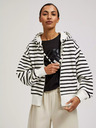 Moodo Čiernobiela tenká pruhovaná mikina s kapucňou na zips Moodo