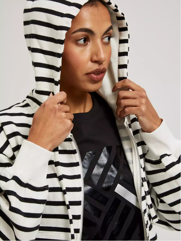 Moodo Čiernobiela tenká pruhovaná mikina s kapucňou na zips Moodo