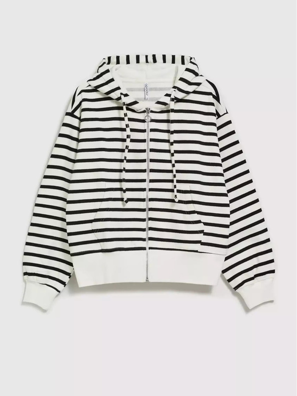 Moodo Čiernobiela tenká pruhovaná mikina s kapucňou na zips Moodo