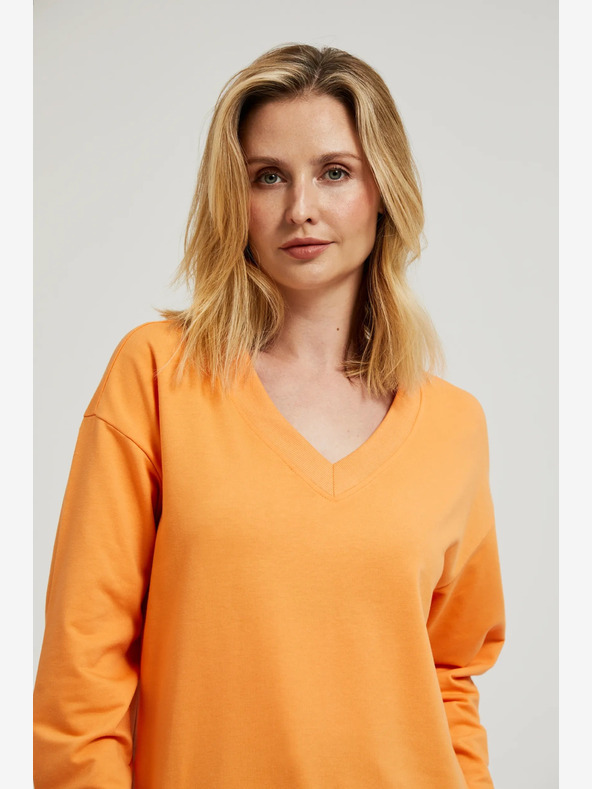 Moodo Oranžová mikina s výstrihom do V Moodo