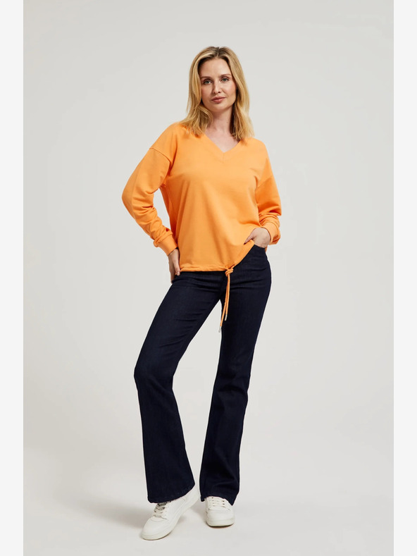 Moodo Oranžová mikina s výstrihom do V Moodo