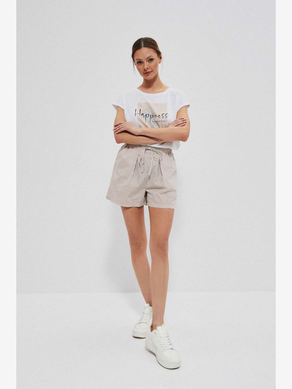 Moodo Bielo-hnedé dámske pruhované šortky Moodo