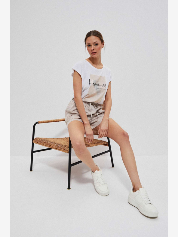 Moodo Bielo-hnedé dámske pruhované šortky Moodo