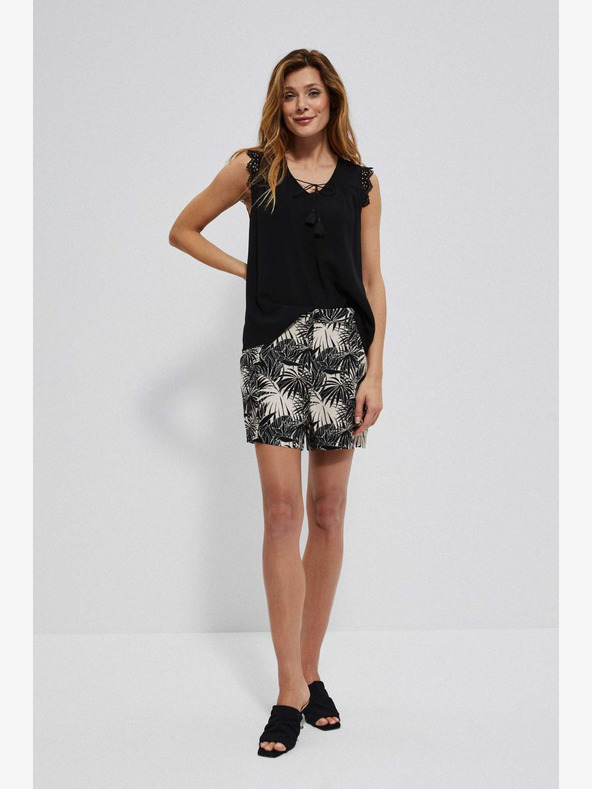 Moodo Bielo-čierne dámske vzorované šortky Moodo