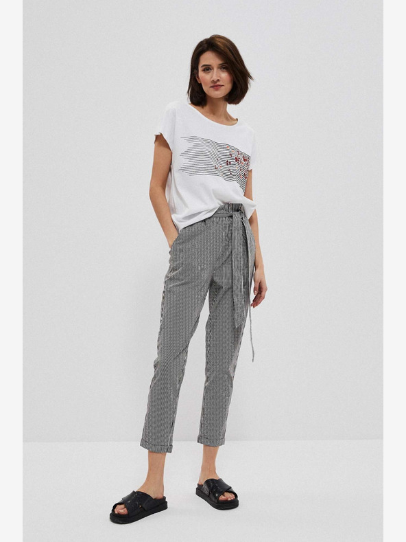 Moodo Čiernobiele dámske pruhované nohavice Moodo
