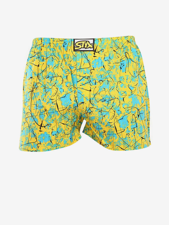 Styx Tyrkysové a žlté pánske vzorované šortky Styx