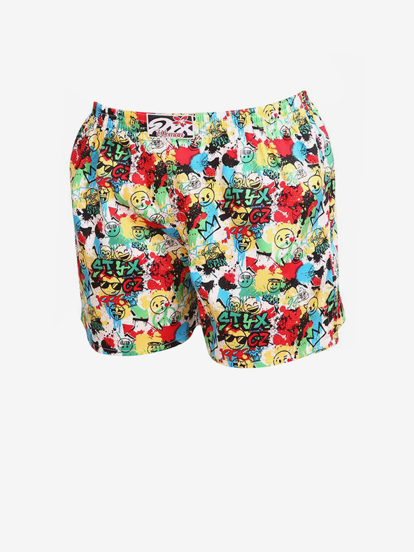 Styx Žlto-červené vzorované dámske šortky na spanie Styx emoji