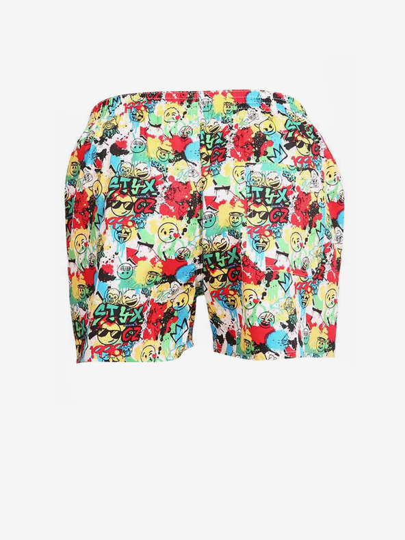 Styx Žlto-červené vzorované dámske šortky na spanie Styx emoji