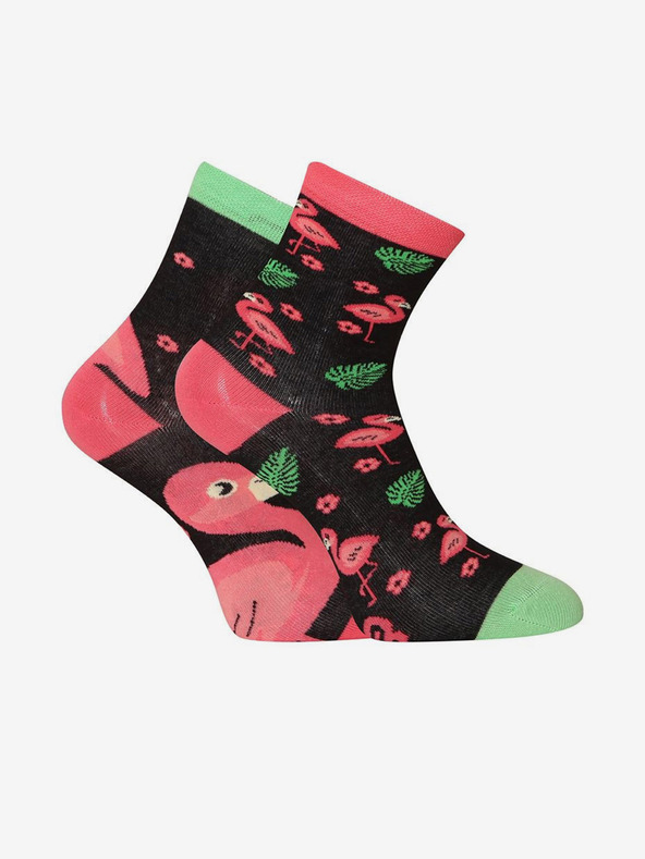 Dedoles Ružovo-čierne detské veselé ponožky Dedoles Flamingos