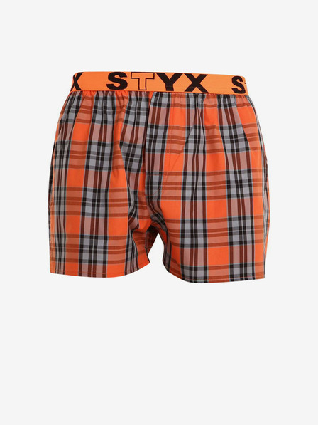 Styx Šedé a oranžové pánske kockované šortky Styx