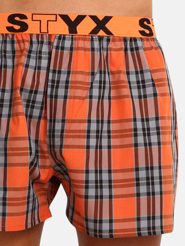 Styx Šedé a oranžové pánske kockované šortky Styx