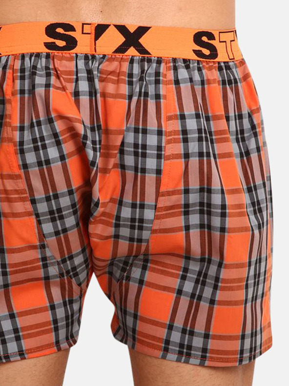Styx Šedé a oranžové pánske kockované šortky Styx