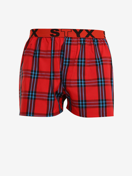 Styx Modré a červené pánske kockované šortky Styx