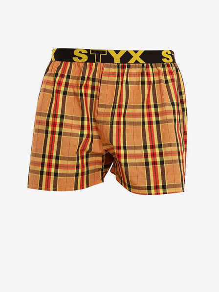 Styx Žltooranžové pánske károvane šortky Styx