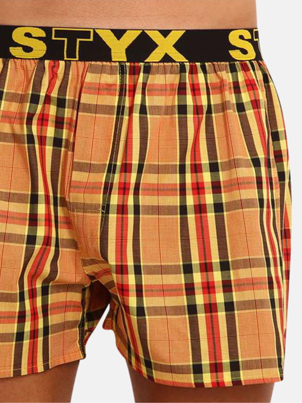 Styx Žltooranžové pánske károvane šortky Styx