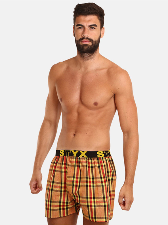 Styx Žltooranžové pánske károvane šortky Styx