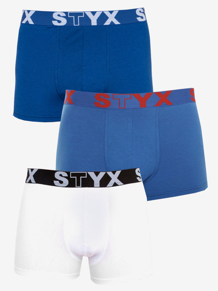 Styx Sada troch pánskych boxeriek Styx v modrej a bielej farbe