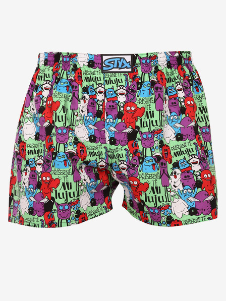 Styx Fialové a zelené pánske vzorované trenírky Styx art Monsters