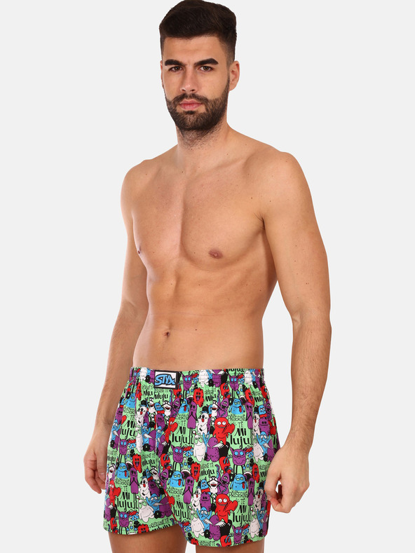 Styx Fialové a zelené pánske vzorované trenírky Styx art Monsters