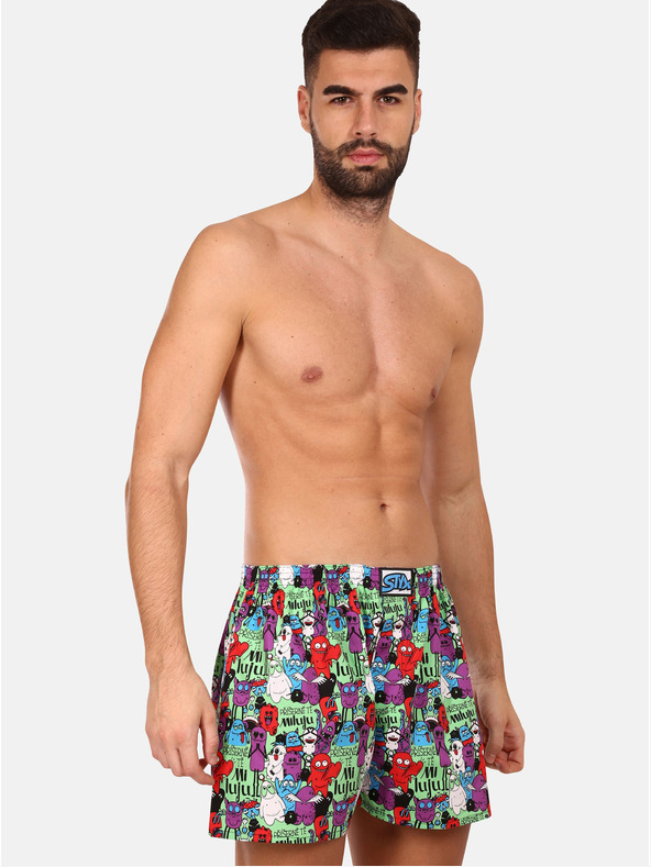 Styx Fialové a zelené pánske vzorované trenírky Styx art Monsters