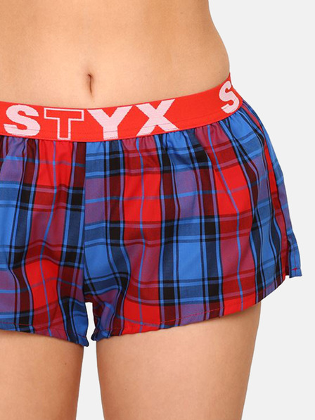 Styx Červené a modré dámske kockované šortky na spanie Styx