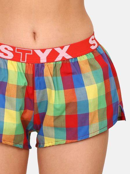 Styx Červené a zelené dámske kockované šortky na spanie Styx