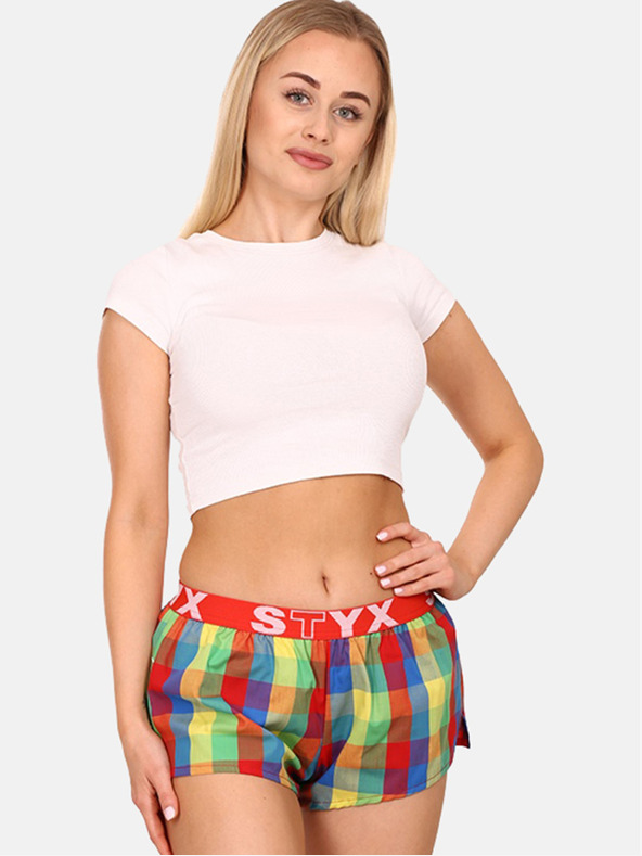Styx Červené a zelené dámske kockované šortky na spanie Styx