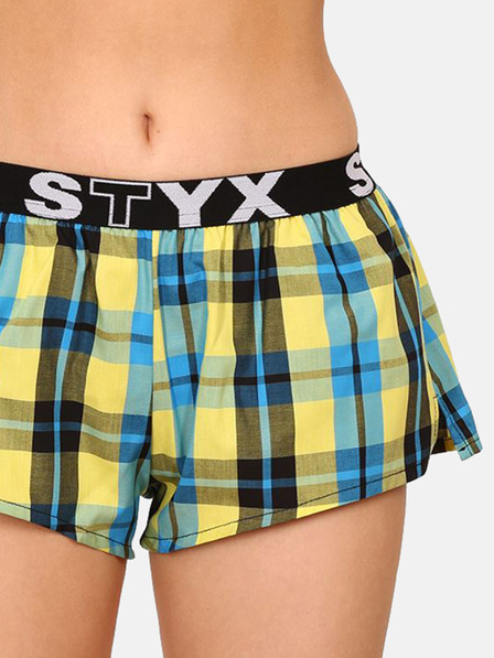 Styx Modro-žlté dámske károvane šortky na spanie Styx