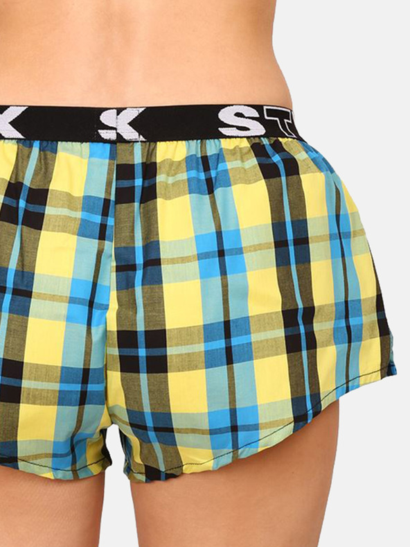 Styx Modro-žlté dámske károvane šortky na spanie Styx