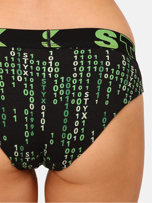 Styx Čierno-zelené dámske vzorované trenírky Styx art Code