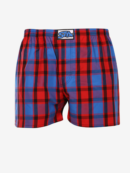 Styx Modré a červené pánske kockované šortky Styx