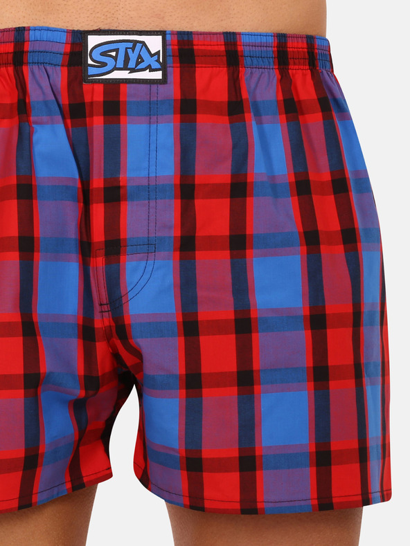 Styx Modré a červené pánske kockované šortky Styx