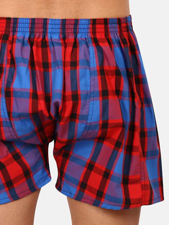 Styx Modré a červené pánske kockované šortky Styx