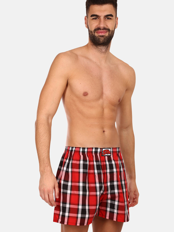 Styx Čierno-červené pánske kockované šortky Styx