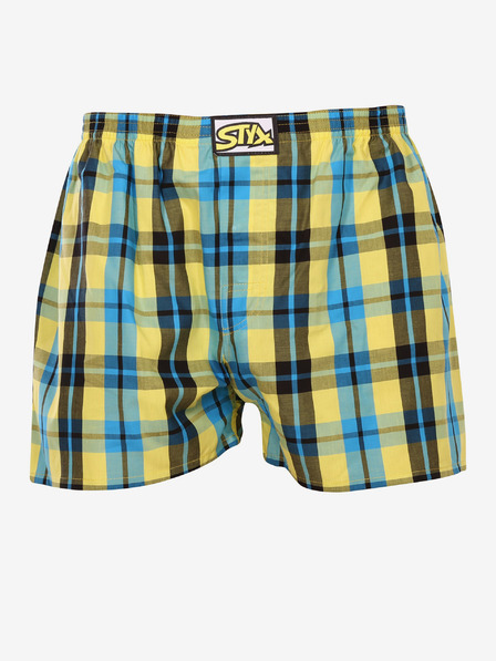 Styx Modro-žlté pánske kockované trenírky Styx