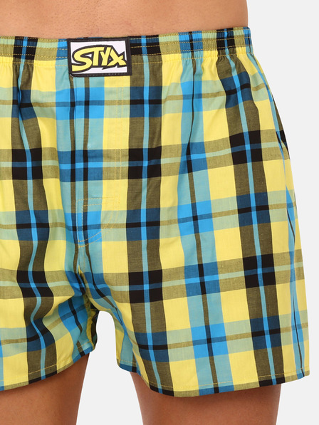 Styx Modro-žlté pánske kockované trenírky Styx