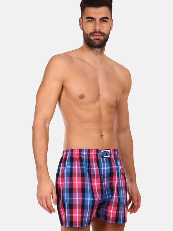 Styx Ružové a modré pánske kockované šortky Styx