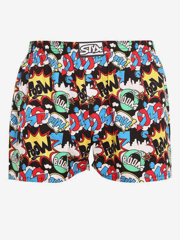 Styx Tyrkysové a čierne pánske vzorované šortky Styx art OMG