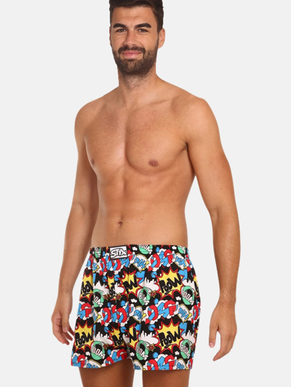 Styx Tyrkysové a čierne pánske vzorované šortky Styx art OMG