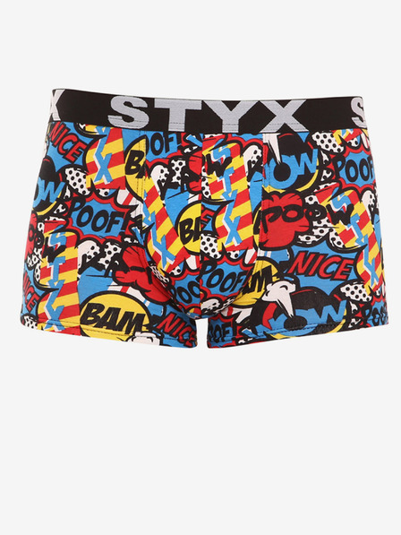 Styx Modré a červené pánske vzorované boxerky Styx art Puf