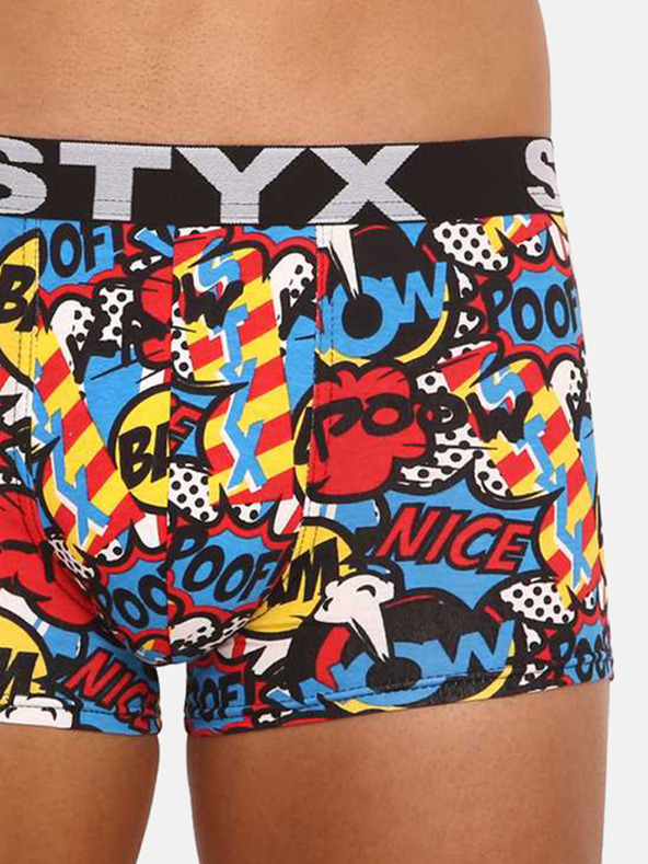 Styx Modré a červené pánske vzorované boxerky Styx art Puf
