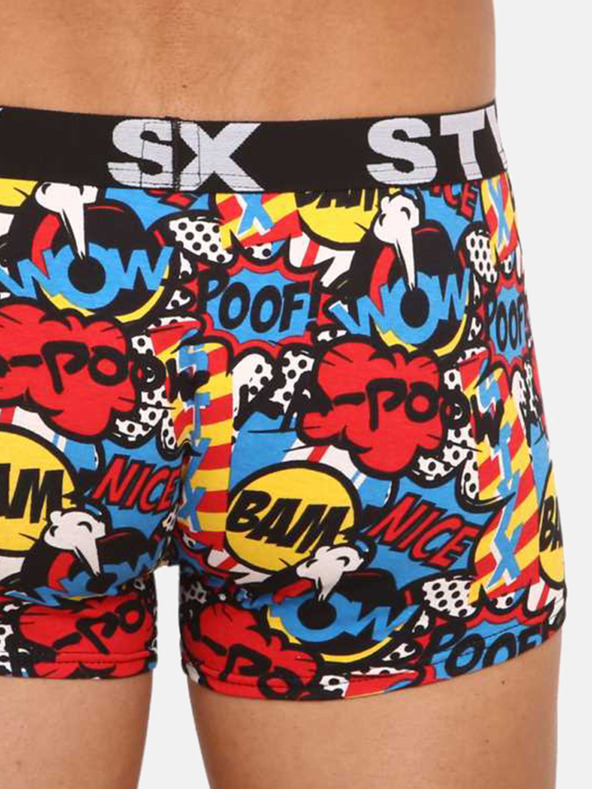 Styx Modré a červené pánske vzorované boxerky Styx art Puf