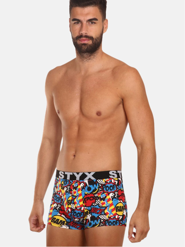 Styx Modré a červené pánske vzorované boxerky Styx art Puf