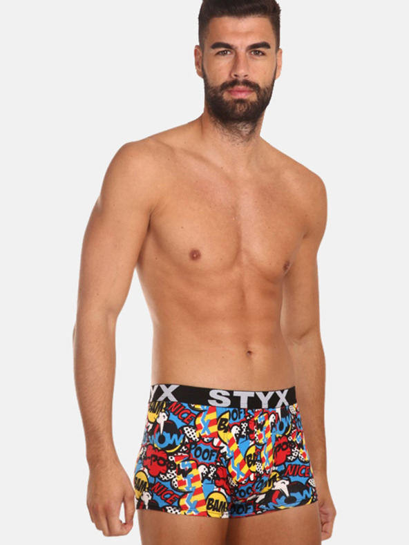 Styx Modré a červené pánske vzorované boxerky Styx art Puf