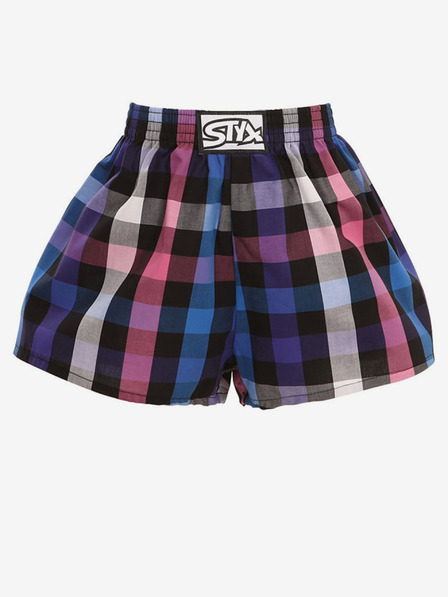 Styx Čiernofialové chlapčenské kockované šortky Styx