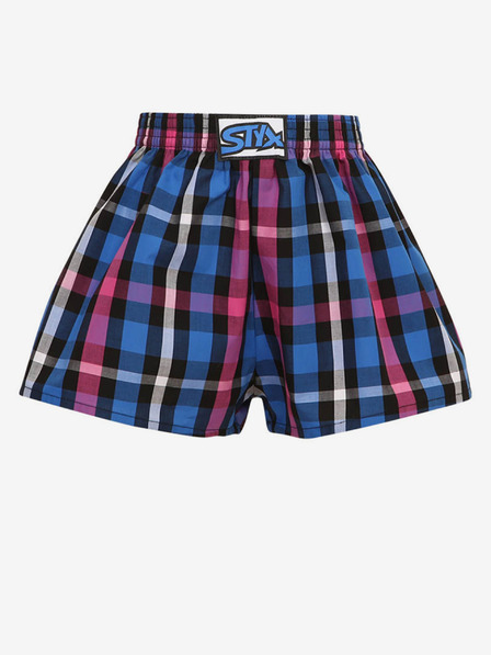 Styx Fialové a modré chlapčenské kockované šortky Styx